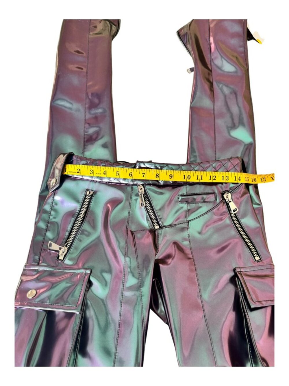 Laquan Smith Quilted Iridescent Vinyl Moto Pants - Size Xs - $2100 Retail. Nwt — image 5 of 8